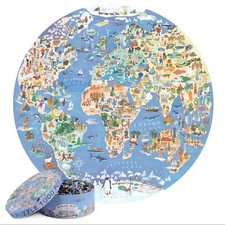 World Map Illustrated Puzzle 1000 pieces Round Jigsaw by bopster