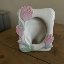 Pink Tulips White Vintage Ceramic Chunky Photo Frame 5 In