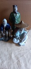 Vintage Oriental Figurines Set of 3 Ceramic Porcelain Ornaments
