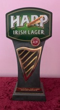 RARE HARP IRISH LAGER BEER TAP ADVERTISING FONT & QUARTZ WORKING CLOCK.