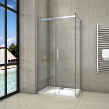 Frameless Walk In Sliding Shower Door Enclosure 6mm Glass Screen Side Panel Tray
