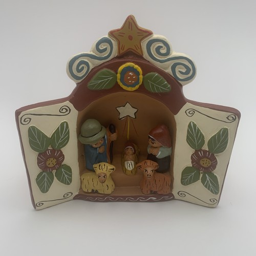 Nativity handcrafted red - nativity, clay