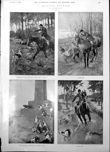 Antique print hunting studies - antique,