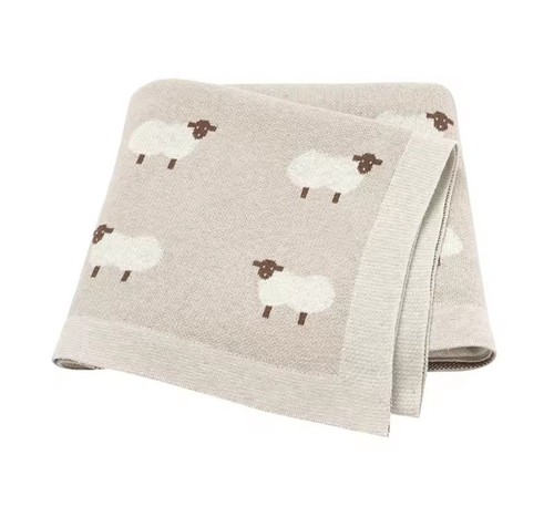 Beige lamb baby blanket - lamb,