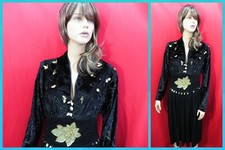 Janice Wainwright Vintage black party evening dress with gold appliques UK 12-14