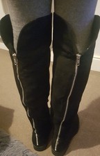 Black thigh boots with zip detail 