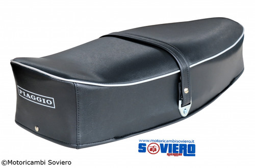 Dark blue saddle with - , writing
