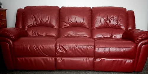 Red leather seater recliner - leather,