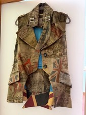 Liberty Freedom long velvet waistcoat with Union Jack flags and hunting scenes.