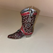 Decorative Ornament US Cowgirl Metal Boot Bejewelled Silver Tone gift idea