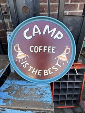ORIGINAL LARGE VINTAGE TRAY HAND PAINTED CAMP COFFEE THEMED