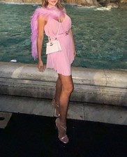 Nina Ricci Pink Mini Dress With Belt And Feather Collar FR36/UK8/IT40