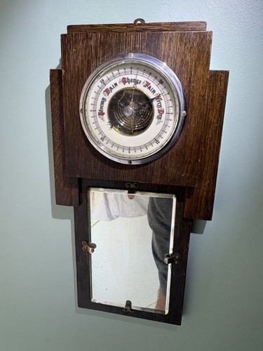 Art deco oak barometer - deco, mirror
