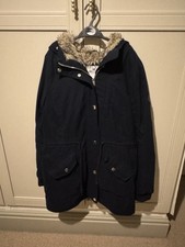 Hollister Medium Heritage Collection Women Navy Mid Length Fur Lined Parka Coat