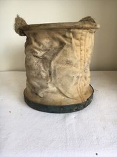 Vintage Canvas Bucket Rope Handle And Wooden Base 