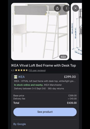 Ikea bunk bed - bunk, desk