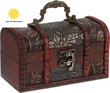Wooden Pirate Treasure Chest Boxes with Flower Motifs, Vintage Style Gi