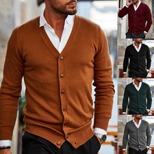 Men's Cardigan Sweater Warm V-Neck Button Sweater Knitted Pullover Tops Coat
