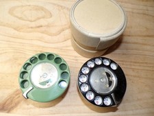 2 x VINTAGE G.P.O. TELEPHONE DIALS, BOXED BLACK DIAL & GREEN DIAL