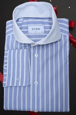 Eton Slim Fit Banker Shirt 15.5 39 White Collar French Cuffs Blue Stripe Cutaway