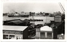 Woolwich SE 18, Barge Works and River Thames old real photo postcard