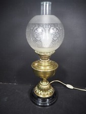 Antique 55cm Brass Oil Lamp Converted Heavy 2.5kg Porcelain Base Glass Shades