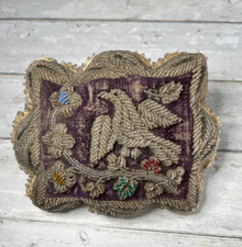 19th Century Iroquois Beadwork Pin Cushion Purple Large Bird Native American