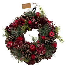 12" Bayswood Pine Cone Wreath Christmas Red Berry Door Wall Decor - C101 O890