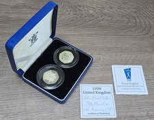 1998 UK Silver Proof Piedfort 50p two coin set - NHS & EEC Anniversary + COA