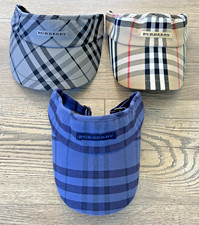 Vintage 3 Hat Lot BURBERRY Sun Visor Golf Nova Check Beige Grey Blue 90's
