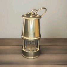 Vintage Solid Brass & Glass Miniature Miner's Davy Lamp - Decorative Ornamental