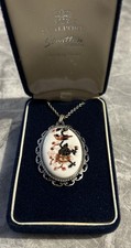 1979 Sterling Silver Bone China Coalport Hand Painted Necklace oriental design