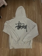 Authentic Unisex Vintage Stussy White Logo Hoodie Size L