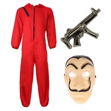 ADULTS TV HEIST COSTUME RED JUMPSUIT GLOVES MASK HALLOWEEN FANCY DRESS SERIES