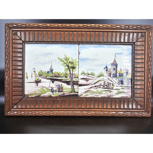 Framed dutch polychrome tiles - polychrome,