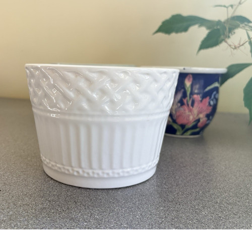 White ceramic flower pot - white,