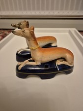 Antique Victorian Staffordshire Greyhound Inkwells, Set Of Two