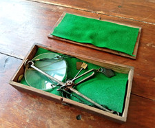 Antique Victorian Glass Apothecary Scales in Wooden Case with Weights c.1850