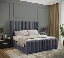 Ottoman Bed Winged Plush Velvet New York Divan Storage Double & King Size Bed