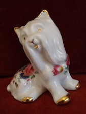 Vintage Small Floral Ceramic Westie Dog Ornament Ashley Down Fine Bone China