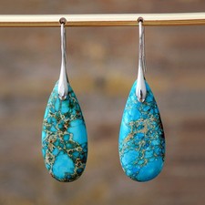 Natural Imperial Jasper Stone Teardrop Dangle Earrings Gemstone Drop Earrings