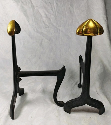 Antique cast iron fire dogs - cast,