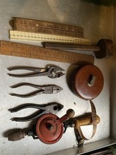 Vintage Old Hand Drill, Measures And Pliers Used