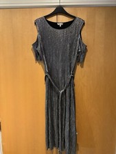 Ladies Silver Cold Shoulder Belted  Plisse Midi Dress Size 14