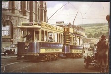 Modern Art Postcard: TRAMS at BATH, c1930s. Free UK p&p