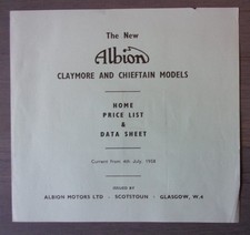 ALBION CLAYMORE & CHIEFTAIN TRUCKS orig 1958 UK Mkt Prices & Data Brochure