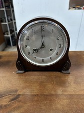 Vintage Smiths Enfield Wooden Chiming Pendulum Mantle Clock With Key