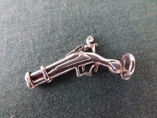 Superb Antique Solid Silver Flintlock Pistol Pendant Charm London c. 1890