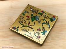 Colourful Birds/Parrots Shiny Gold Tone Vintage Make Up/Powder Compact-1li