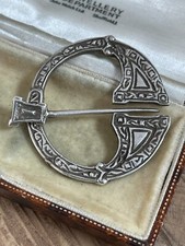 Vintage Silver Penannular Cloak Pin Scottish Celtic Runic Brooch Ornate Scotland
